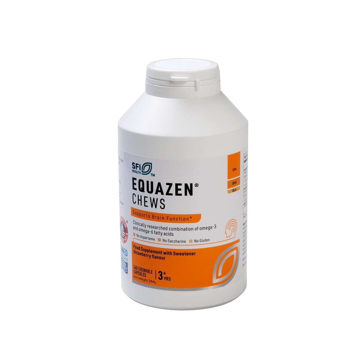 Equazen® Omega 3 & 6 Chews for Kids, Brain & Cognitive Support, DHA, EPA & GLA, Clinically Researched 9:3:1 Formula, Strawberry Flavour, Halal Certified, Age 3+, 360 Pack