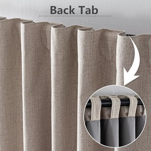 Zyvola 100% Blackout Curtains 84 inch Length 2 Panels Faux Linen Long Drapes for Bedroom Nursery Living Room Black Out Room Darkening Curtain Thermal Insulated Back Tab Rod Pocket(W52 x L84, Beige)