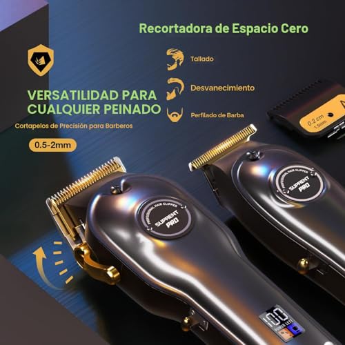 SUPRENT Professional Hair Clippers for Men - Zero Gap T Hair Cutting and Clipper Kit - Cordless Barber Clippers Set with LED Display (Black)