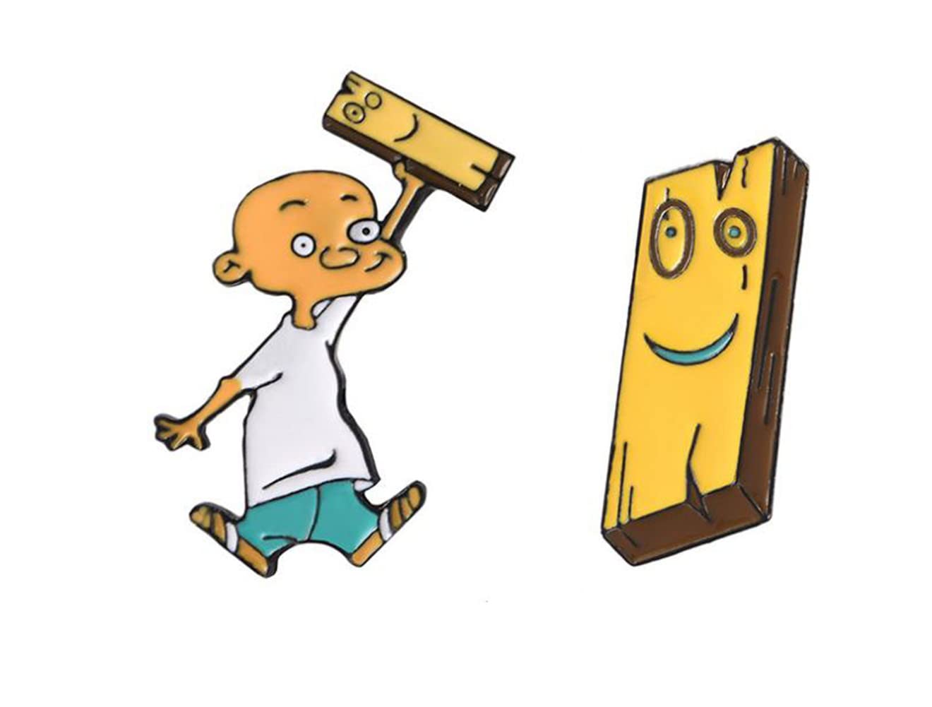 Cute cartoon yellow Wooden Board Bald Little Boys Enamel Pin Jewelry Accessories Pins gift