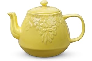 Toptier Leaf Teapot, Porcelain Teapot with Stainless Steel Infuser, Blooming & Loose Leaf Ceramic Teapot, 37 Ounce, Yellow