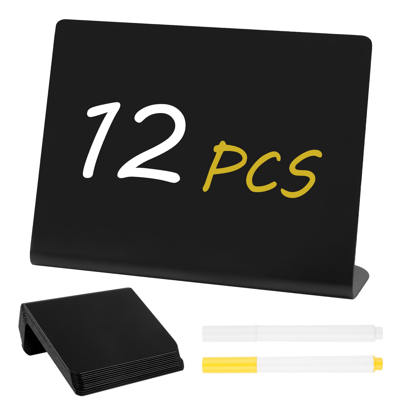 Photo 1 of 12 Pcs Mini Chalkboard Signs, 4"x3" Reusable PVC Food Labels for Party Buffet, Small Table Place Cards, Durable Chalk Board Signs for Tables, Birthday, Weddings, Bakery, Event Decoration (L Shape)