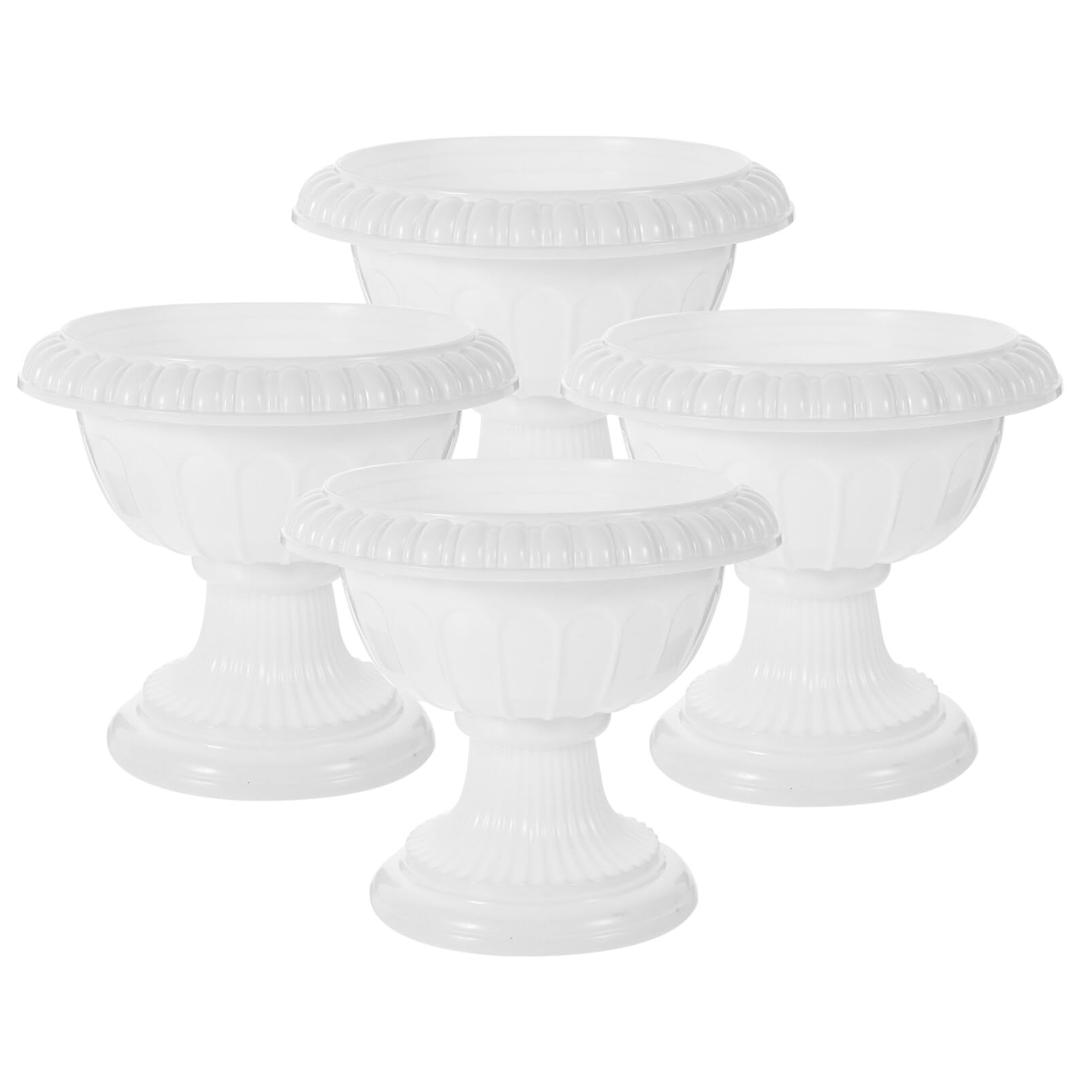 Yardwe 4 Pcs White Urn Planters for Outdoor Plants, Plastic Pedestal Planter Pots, Classic Greek Garden Urns for Front Door Decor