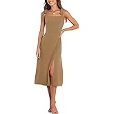 Tankaneo Womens Elegant Square Neck Bridesmaid Dresses Split Mid Formal Dress Cocktail Party Dress for Wedding Guest