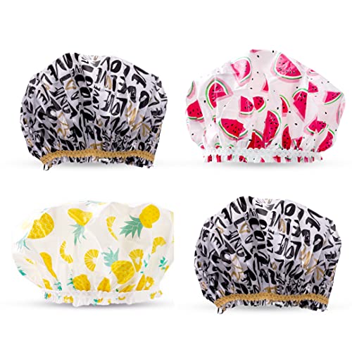 Betty Dain Reusable Vinyl Shower Cap & Bath Cap (4 Pack), Frosted PEVA Elastic Stretch Hem. Waterproof Stretchy Hair Cap for all Hair Lengths - Hipster Collection