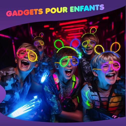 Ziitty 100 Luminous Fluorescent Bracelets, Christmas Decoration Accessory, 7 Beautiful Colours Glow Stick, Fluorescent Accessory, Wolves and Glasses Neon Gadgets for New Year Party Decoration