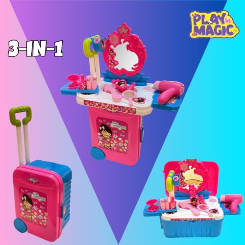 PlayMagic Beauty Makeup Set Toy with Briefcase and Accessories for Doll Girls | Pretend Play Makeup Sets Toddler,Beauty Hair Stylist Kit with Hairdryer|Beauty Make Up Set Makeup Pretend Play Toy 3