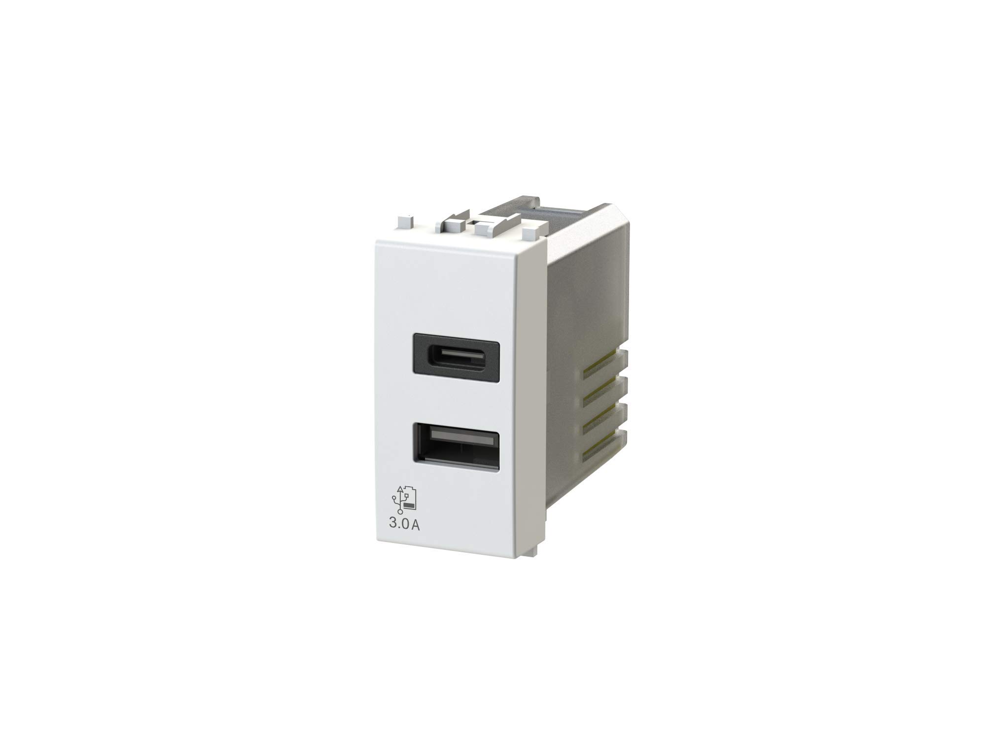 USB3.0 USB Power Supply 3 Amp 2 Outputs on Single Module Type A and Type C Compatible with Vimar Arké White