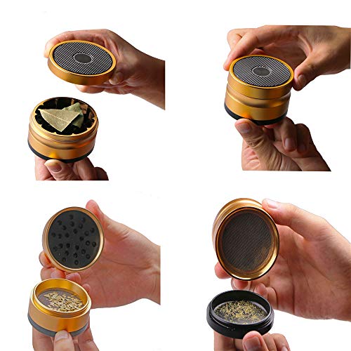 4 Piece Premium Aluminum Herb Grinders,Speaker Pattern Metal Tobacco Grinder with Sifter and Magnetic Top,2.4inch(Gold)