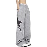Pooyikoi Women Streetwear Sweatpants Drawstring Elastic Waist Loose Wide Leg Joggers Y2k Star Print Pants Harajuku Trousers