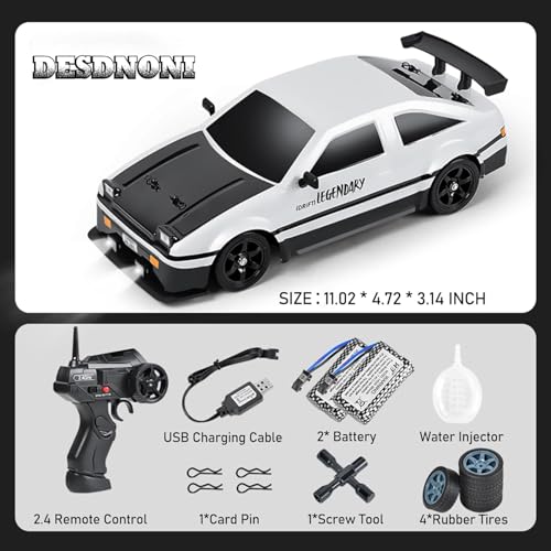 Remote Control Car RC Drift Car 1/16 Scale 4WD 18KM/H High Speed RC Car 2.4GHz with LED Lights Spray Racing Toy Car for Adults Boys Girls Kids Birthday 2Pcs Rechargeable Batteries (White)