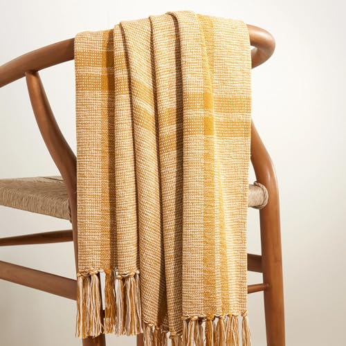 Pine Cone Hill Stevie Ochre Plaid Handwoven Throw, 50" x 70" at Amazon