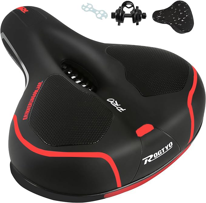ROGTYO Bike Seat, Bicycle Saddle Pro 2.0 Bike Seat Cushion Big Bum Extra Comfort Bike Saddle Breathable Mountain Bike Seat for MTB Mountain Bike, Folding Bike, Road Bike, Spinning Bike (Red)