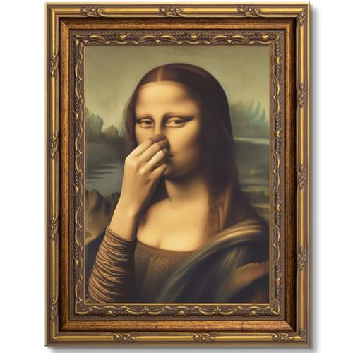 Vintage Gold Carving Frame Mona Lisa Canvas Wall Art Funny Bathroom Mona Lisa Painting Pictures Wall Decor Humor Amusing Toilet Art Pinching Nose Poster Prints Artwork for toilet Home Decor 12x16in at Amazon