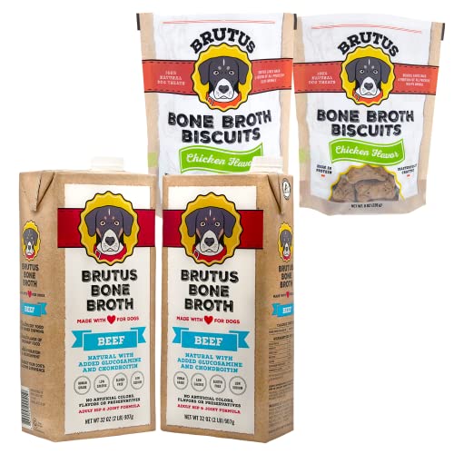 Brutus Bone Broth For Dogs (Beef, 2Pack) Broth Dog Biscuits (Chicken