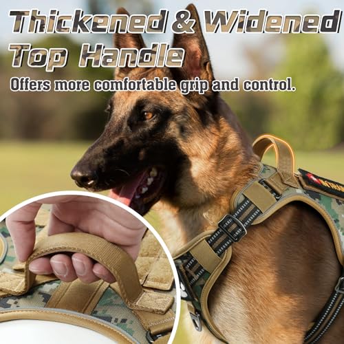 rabbitgoo Anti-Pull Dog Harness, Small Medium Breathable Dog Harness, Adjustable Tactical Dog Harness with Handle Rings and Molle, Durable Reflective Vest for Training, Brown Camo, S