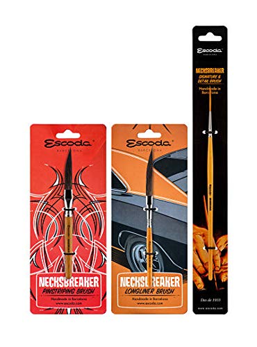 ESCODA Set 3 Pinstriping Brushes - N.8,4,1 Sword Liner Long Length Series Necksbreaker Pinstriping Longliner Details Professional Handmade in Barcelona.