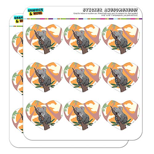 Koala Resting on Eucalyptus Tree 2" Heart Shaped Planner Calendar Scrapbook Craft Clear Stickers