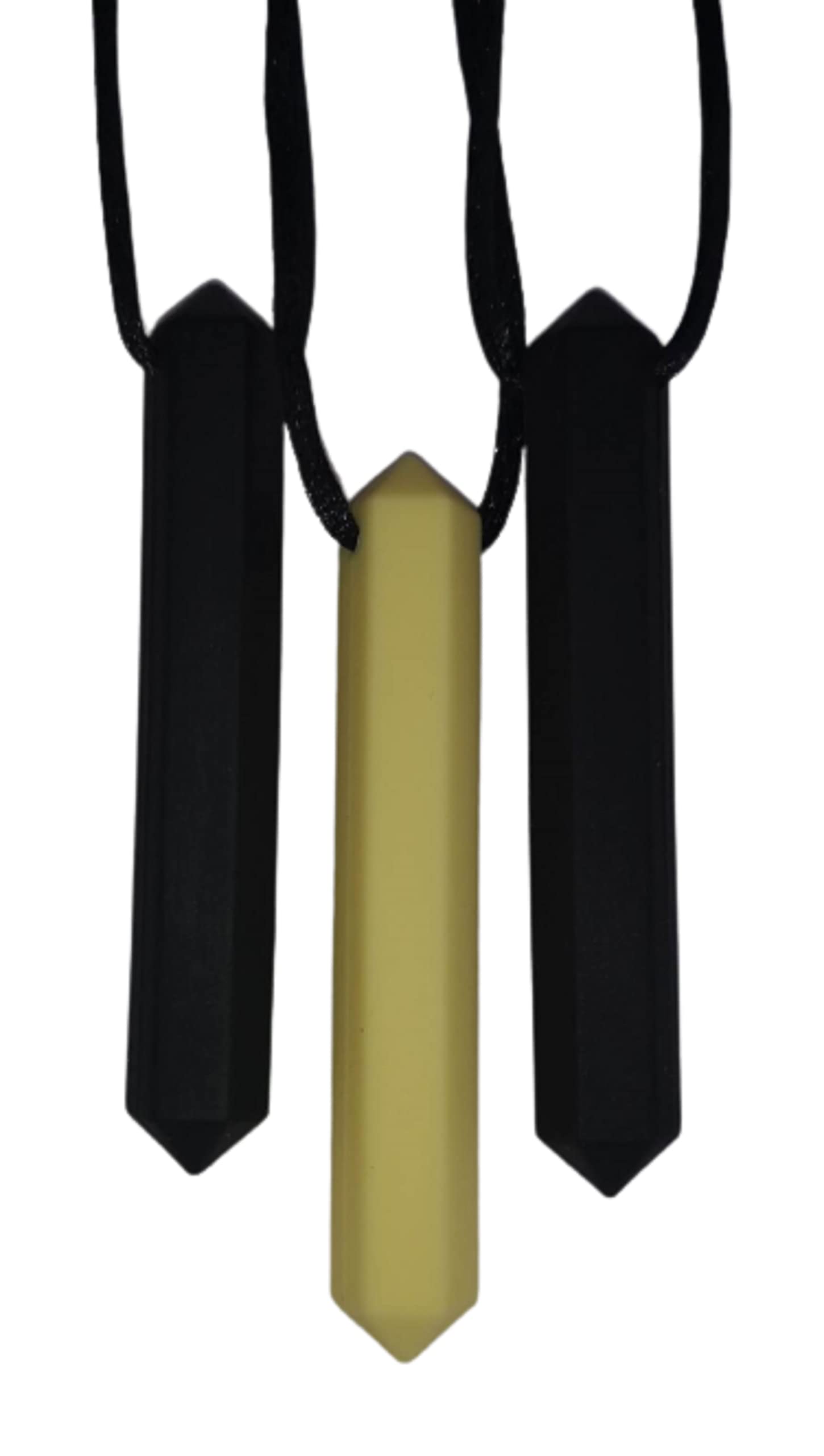 Chewelry Sensory Chew Necklace Chewlery for Kids, Teens or Adults with Autism ADHD Who Need to Stim Chew Bite or Fidget Chewy Aids Help Concentration Biting Bundle 3 Pack (Black Yellow Black)