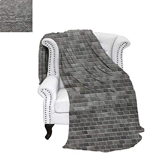 Grey and WhiteFlannel Single Student blanketModern Brick Wall Tiles Urban Construction Architecture Building Town Art PictureStudent Blanket 60"x50" Grey