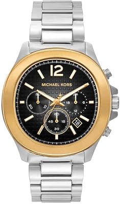 Relógio Sage para homens, movimento cronógrafo de quartzo de 44 mm com bracelete em aço inoxidável, 44 mm, tom prateado e preto