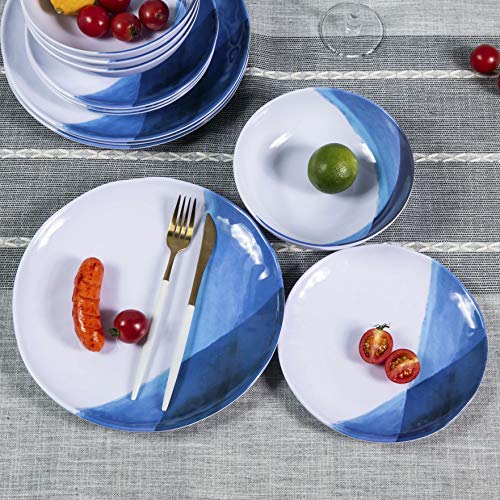 Melamine Plates and Bowls Set 12pcs Dinnerware Dishes Set for 4, Dinner Plates for Indoor and