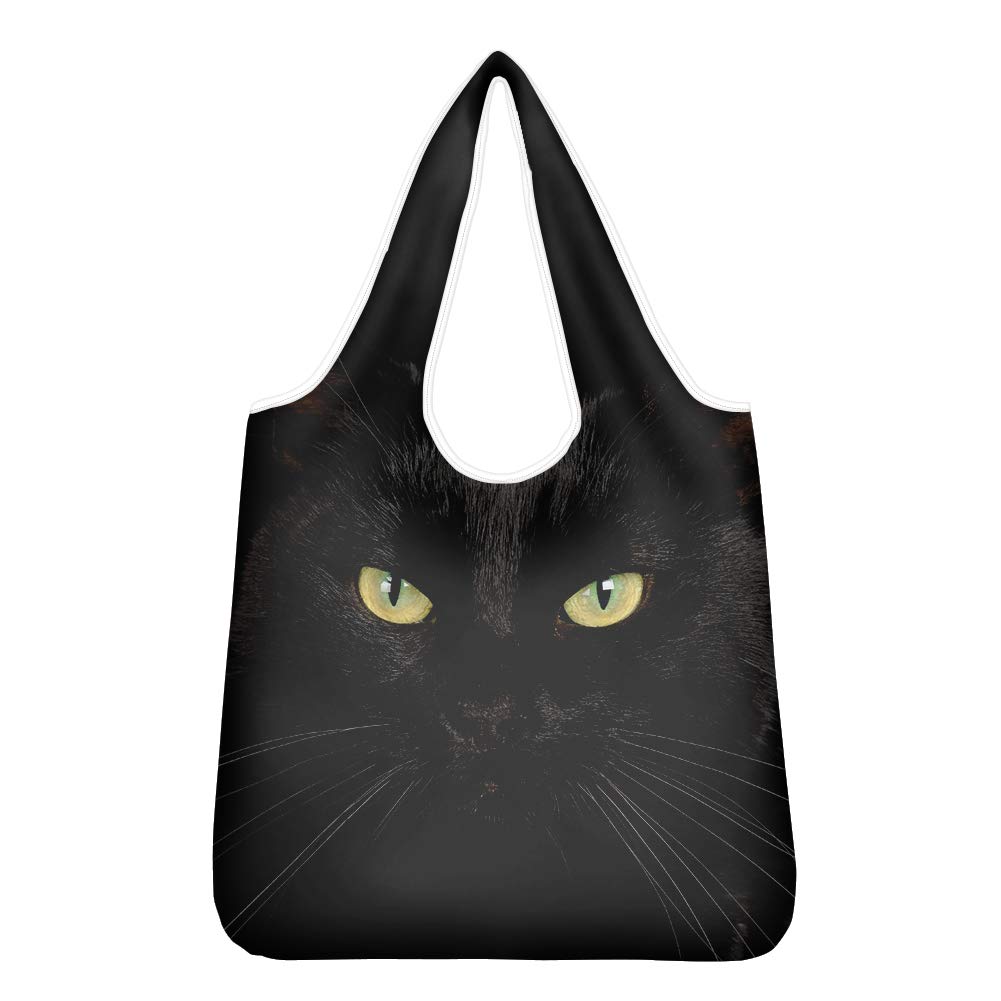 Pizding Reusable Grocery Bags Black Cat Design Eco-Friendly Produce Bags Foldable Collapsible Large Storage Tote Bags Box for Clothes, Toys, Shoes and Picnic