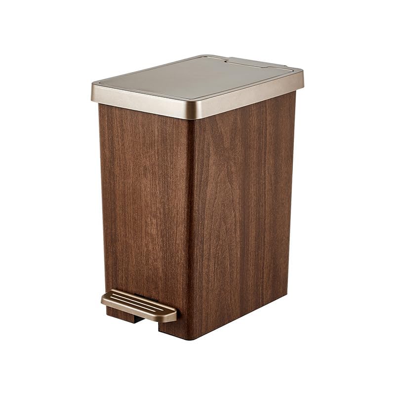 Wooden Grain Double Compartment Waste Bin, Large Capacity Trash Can for Living Room, Bedroom.