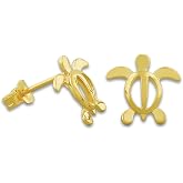 Yellow Gold Plated Sterling Silver Small Turtle Stud Earrings
