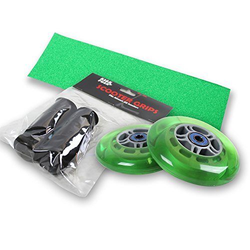 Kick Push Upgrade Pack for Razor Scooter Green Wheels, Handle Grips, Griptape, Bearings
