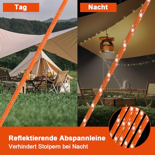Tyafzzn Pack of 4 4 mm Adjustable Rope Ratchet, 4 m Guy Ropes with Rope Tensioner, Adjustable Ratchet Hanger, Tent Cord with Storage Bag, Reflective Guy Ropes for Awning (Orange)