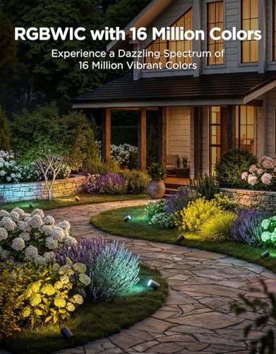 Govee Outdoor Spotlights Lite 4 pack, IP67 Waterproof Spotlights, Landscape Lighting Work with Alexa, Matter and Google Assistant, RGBWIC Color Changing Light for Outdoor Decor, Courtyard, Patio Decor