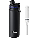 Membrane Solutions C3 Filtered Water Bottle, 32oz Stainless Steel Water Bottle with Replaceable UF+ACF Filter Cartridge, Portable Water Filter, Travel, Hiking & Camping for Drinking Water