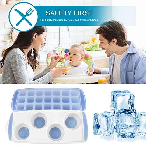 Meowtutu Eiswürfelform, 3 Stück Silikon Eiswuerfel Form Eiswuerfelbehaelter Mit Deckel, 5 cm Große Eiskugeln Runde Eiskugelformer, BPA Frei und stapelbar Langlebig