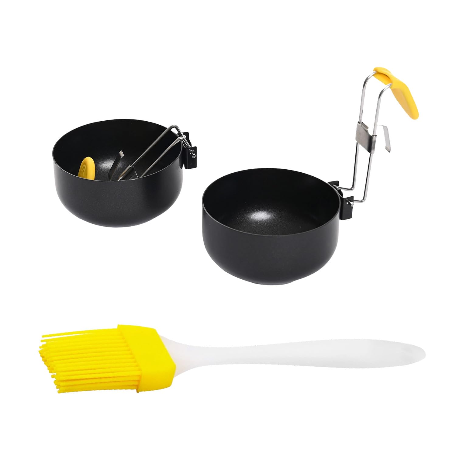 2 Pcs Egg Ring Stainless Steel Eggs Cups Molds, Collapsible Hang Ear Boiler Poach Eggs Mould Maker, Stainless Steel Egg Poacher Cooker, for Perfect Boiled Eggss for Kitchen Tool