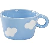 Koythin Ceramic Coffee Mug, Cute Creative Hand Printed Mug Design for Office and Home, 6.5 oz/200 ml for Latte Tea Milk (Blue Sky and White Clouds)