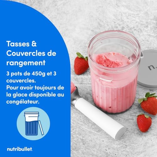 Chill – Machine à desserts glacés, gelato, sorbet, smoothie, yaourt glacé, crème glacée, 5 programmes automatiques, 3 récipients, couvercles, idéale pour les familles, blanche (NBD0503W)