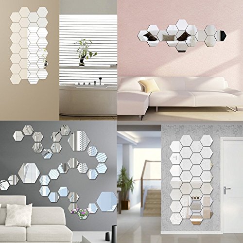 Manco Luella Mirror Wall Stickers, 12PCS Hexagon Mirror Art DIY Home Decorative Hexagonal