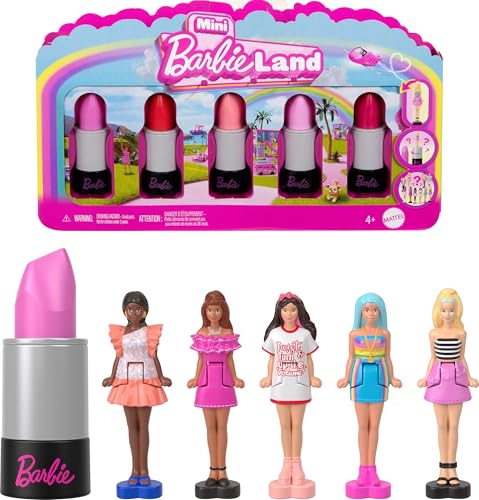 Barbie Mini BarbieLand 5er-Set Fashionistas-Puppen, ca. 3,8 cm große Minipuppen in Lippenstifthülsen, Sammelset mit Überraschungen (Stile können abweichen), JBD26