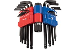 JET Ball Nose Hex Key Set - Long Arm, SAE/Metric Keys with T and L Shaped Handle Organizer - 22 Pieces