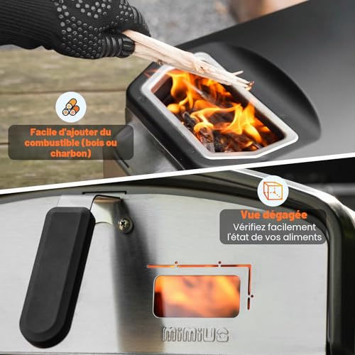 Mimiuo Outdoor Pizza Oven with 33cm Square Pizza Stone Portable Pizza Oven for Charcoal and Firewood