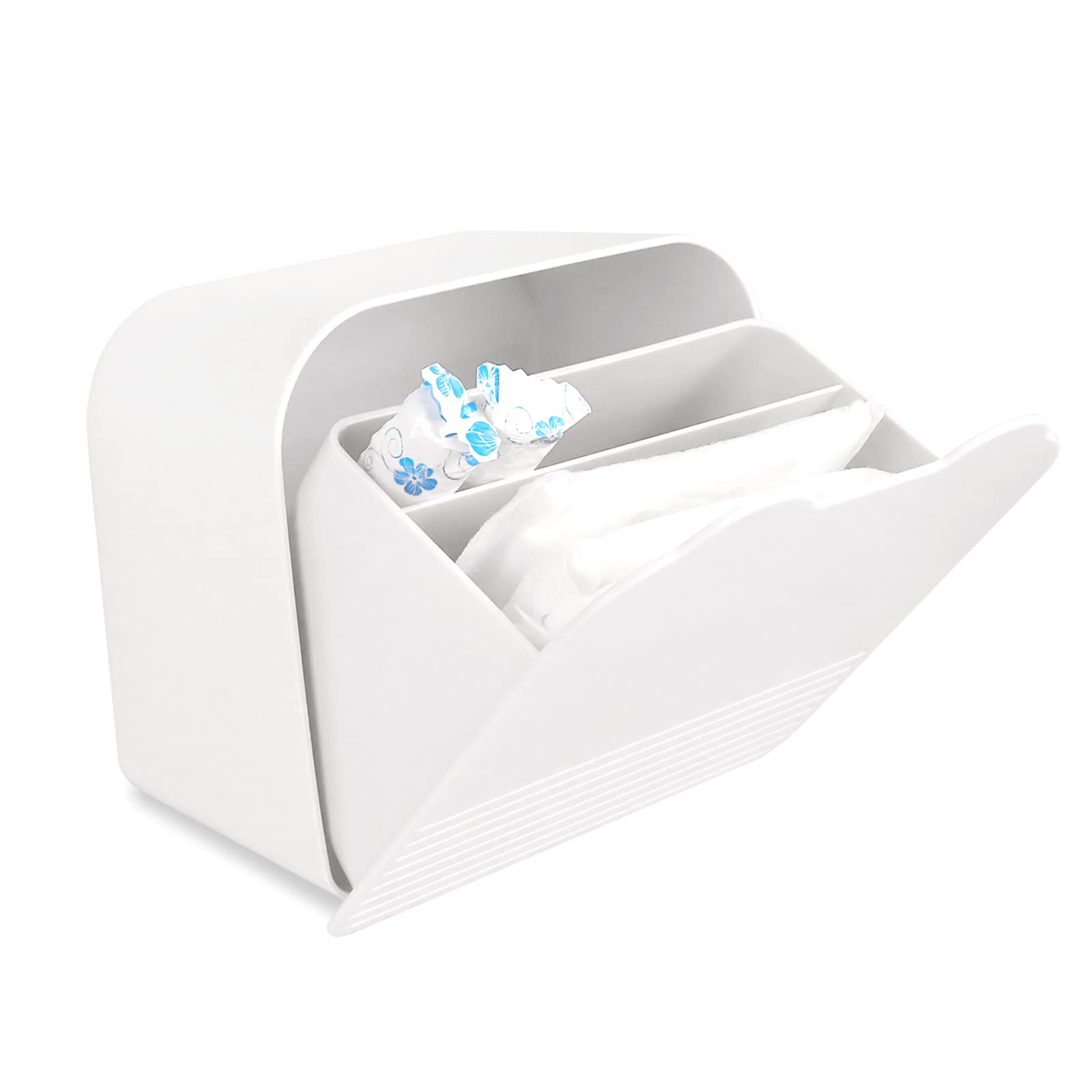 Sanitary Napkin Storage Box,Plastic Portable Sanitary Napkin Storage Bag for Bathroom 6x6x3.5 inches First Period Bag for Girls,Women,Ladies(White)