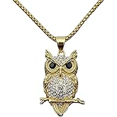 MayiaHey Iced Out Owl Tree Branch Necklace for Men - Gold Stainless Steel Hip Hop Celtic Owl Pendant