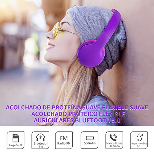 Ifecco Bluetooth Estéreo Auriculares Música sobre-oído Sonido de Alta fidelidad, Bluetooth Banda para la Cabeza Plegable con micrófono y Cable de Audio (Morado Oscuro)