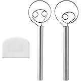 Toplive Danish Dough Whisk,[2 Pack] Stainless Steel 12 Inch Hook Danish Whisk Hand Bread Mixer with A dough Scraper For Cake 