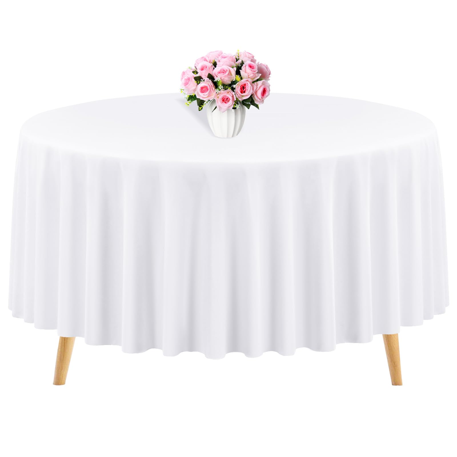 1 Pack White Polyester Round Tablecloths 108 Inches Circular Table Cloth Stain and Resistant Wrinkle Washable Table Cover for Wedding,Parties,Banquet,Buffet Table, Holiday,Dinner Tables Decorate