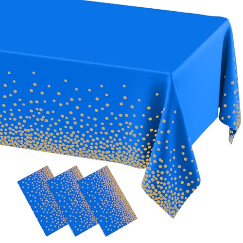 Smiry Dot Disposable Tablecloth Blue Gold 54 x 108 Inch
