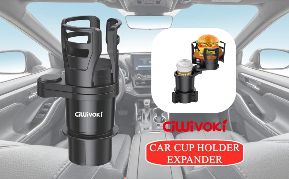Car Cup Holder Extender，fit Water Bottle 14oz-24 oz and Snack Cups，2 in 1 Multifunctional with Adjustable Base,Adjustable After Inserting, Suitable for Most car Cup Holders