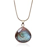 Da Piao Liang Labradorite Crescent Moon Energy Necklace, Healing Crystal Pendant With Stainless Steel Chain, Spiritual Jewelry