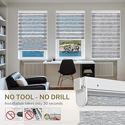 Moonice No Drill No Tools Cordless Zebra Blinds for